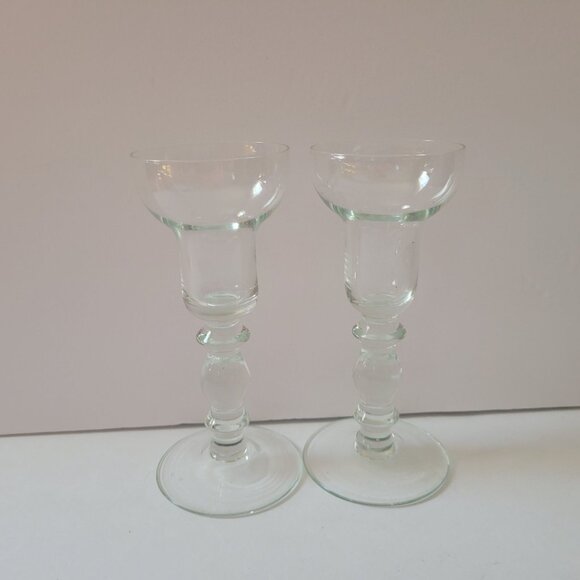 Pair Of Vintage Hand-Blown Glass candlesticks Goblets - Picture 4 of 5